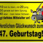 Gelbes Schild mit Esel und Ritter zum 47. Geburtstag