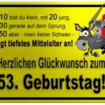 Gelbes Schild mit Esel und Ritter zum 53. Geburtstag