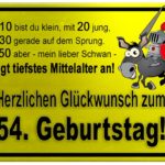 Gelbes Schild mit Esel und Ritter zum 54. Geburtstag