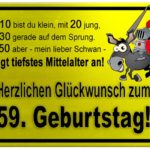 Gelbes Schild mit Esel und Ritter zum 59. Geburtstag