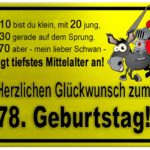 Gelbes Schild mit Esel und Ritter zum 78. Geburtstag