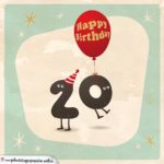 Happy Birthday Geburtstagskarte mit lebendigen Buchstaben zum 20. Geburtstag