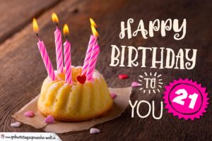 Happy Birthday Karte zum 21. Geburtstag mit Kuchen