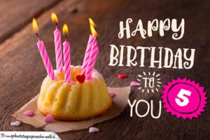 Happy Birthday Karte zum 5. Geburtstag mit Kuchen