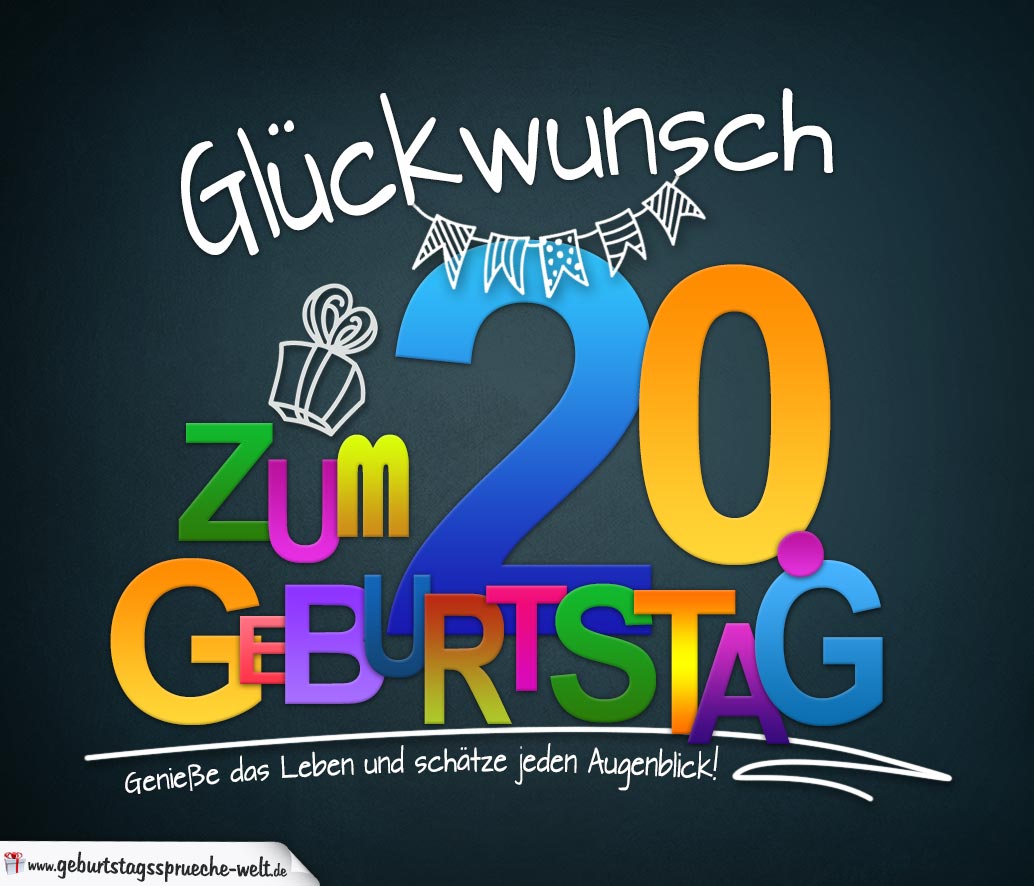 Sprüche zum 20. Geburtstag Karte mit schönem Spruch zum Nachdenken GeburtstagssprücheWelt