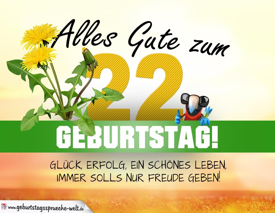 22. Geburtstag Geburtstagskarte ALLES GUTE mit schönem Spruch GeburtstagssprücheWelt