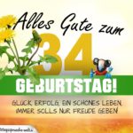 34. Geburtstag - Geburtstagskarte ALLES GUTE mit schönem Spruch