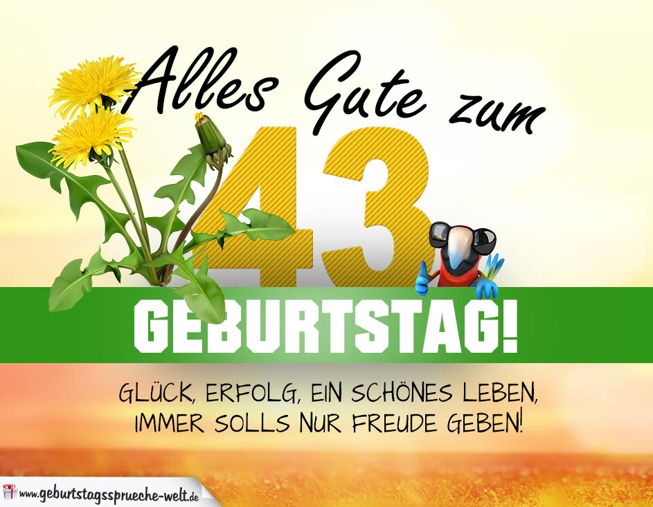 43. Geburtstag Geburtstagskarte ALLES GUTE mit schönem Spruch