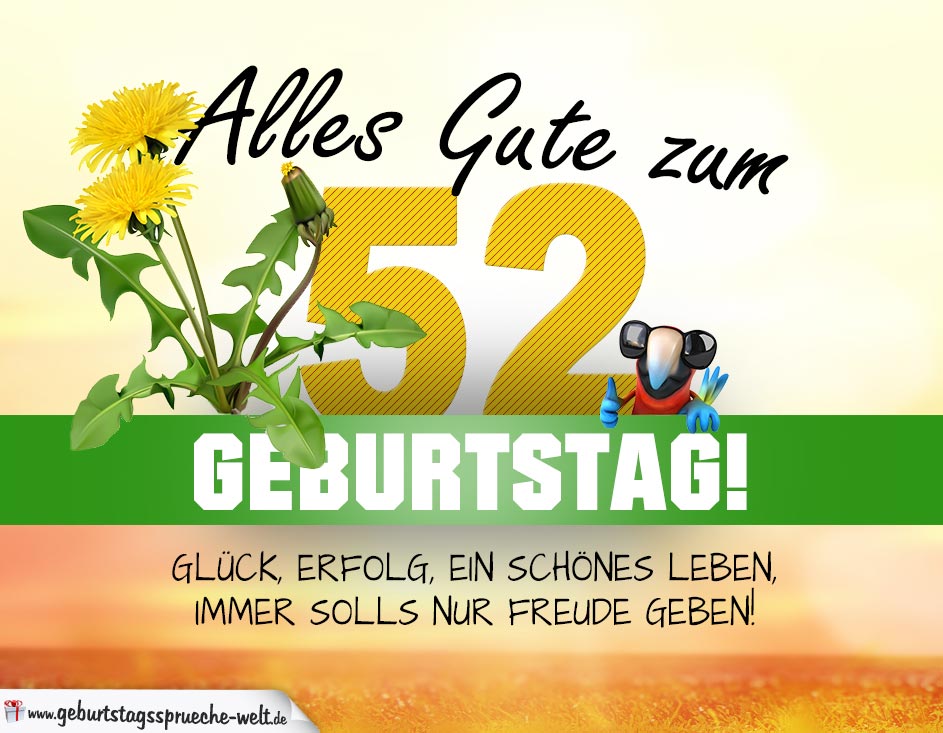 52. Geburtstag Geburtstagskarte ALLES GUTE mit schönem Spruch GeburtstagssprücheWelt