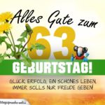 63. Geburtstag - Geburtstagskarte ALLES GUTE mit schönem Spruch