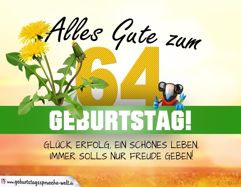 64. Geburtstag Geburtstagskarte ALLES GUTE mit schönem Spruch GeburtstagssprücheWelt