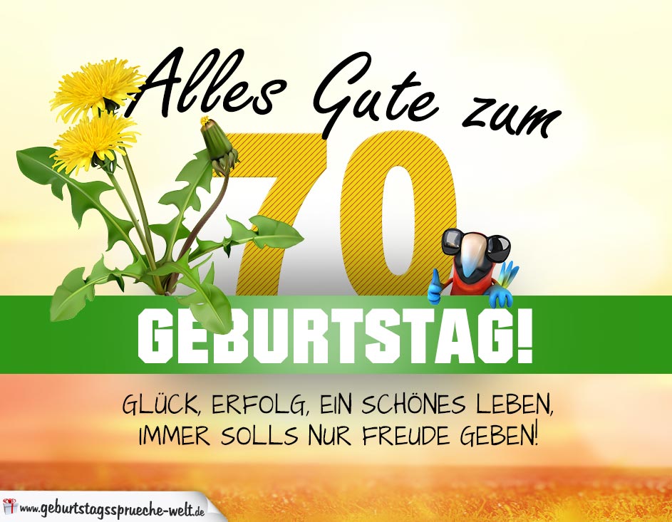 70. Geburtstag - Geburtstagskarte ALLES GUTE mit schönem Spruch ...