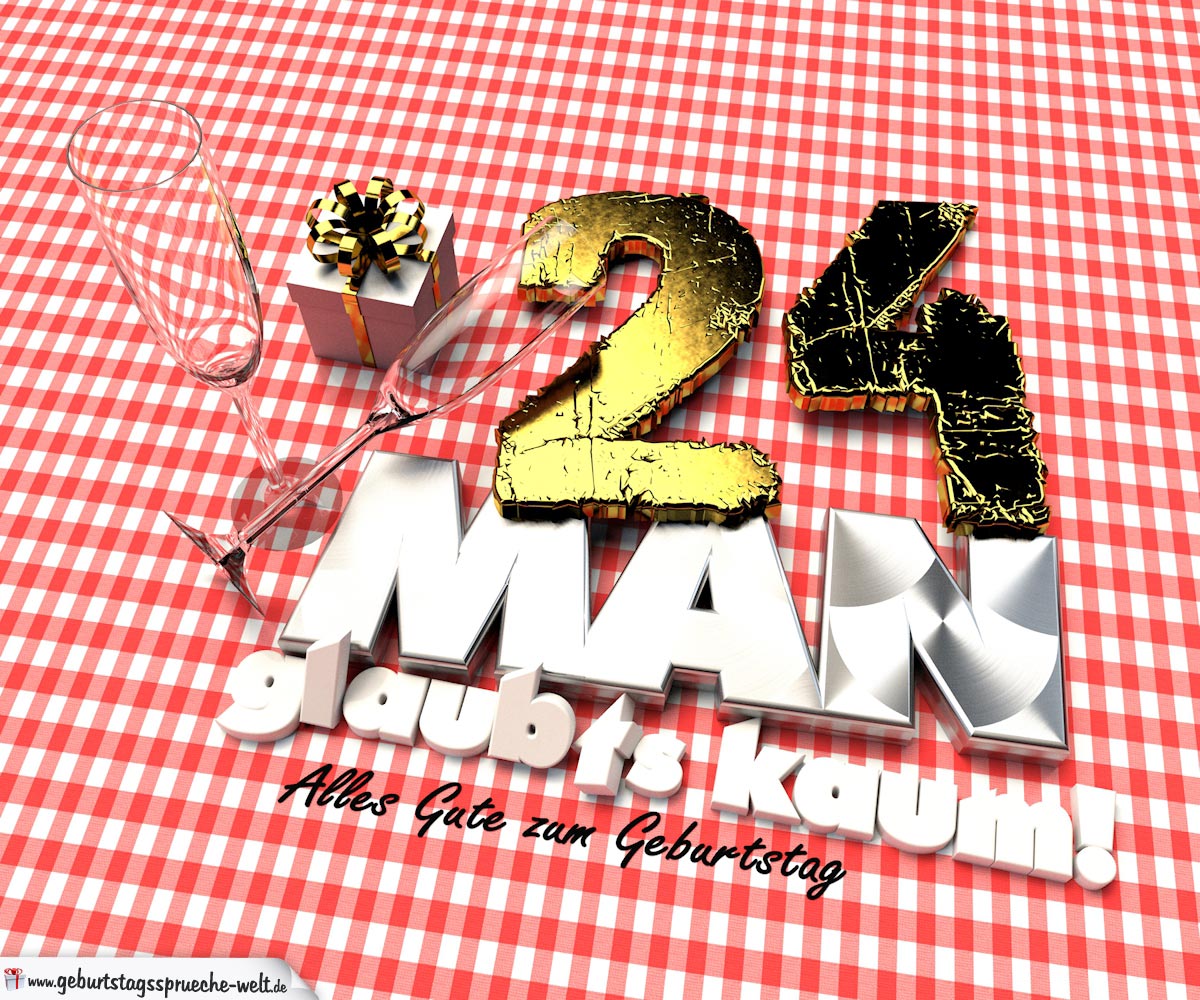 Geburtstagsgruß mit Sektgläsern und Geschenk zum 24. Geburtstag (3D ...