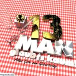 Geburtstagsgruß mit Sektgläsern und Geschenk zum 13. Geburtstag (3D)