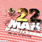 Geburtstagsgruß mit Sektgläsern und Geschenk zum 22. Geburtstag (3D)