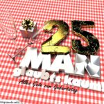 Geburtstagsgruß mit Sektgläsern und Geschenk zum 25. Geburtstag (3D)