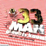 Geburtstagsgruß mit Sektgläsern und Geschenk zum 33. Geburtstag (3D)