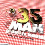 Geburtstagsgruß mit Sektgläsern und Geschenk zum 35. Geburtstag (3D)