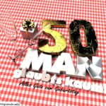 Geburtstagsgruß mit Sektgläsern und Geschenk zum 50. Geburtstag (3D)