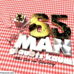 Geburtstagsgruß mit Sektgläsern und Geschenk zum 65. Geburtstag (3D)