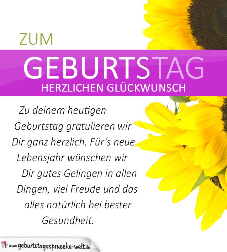 Schlichte Geburtstagskarte mit Sonnenblumen und Spruch