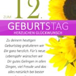 Schlichte Geburtstagskarte mit Sonnenblumen zum 12. Geburtstag