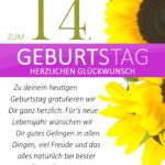 Schlichte Geburtstagskarte mit Sonnenblumen zum 14. Geburtstag