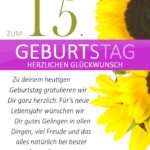 Schlichte Geburtstagskarte mit Sonnenblumen zum 15. Geburtstag