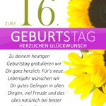 Schlichte Geburtstagskarte mit Sonnenblumen zum 16. Geburtstag