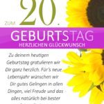 Schlichte Geburtstagskarte mit Sonnenblumen zum 20. Geburtstag