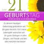 Schlichte Geburtstagskarte mit Sonnenblumen zum 21. Geburtstag