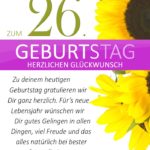 Schlichte Geburtstagskarte mit Sonnenblumen zum 26. Geburtstag