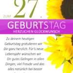 Schlichte Geburtstagskarte mit Sonnenblumen zum 27. Geburtstag