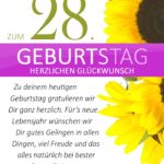 Schlichte Geburtstagskarte mit Sonnenblumen zum 28. Geburtstag