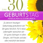 Schlichte Geburtstagskarte mit Sonnenblumen zum 30. Geburtstag