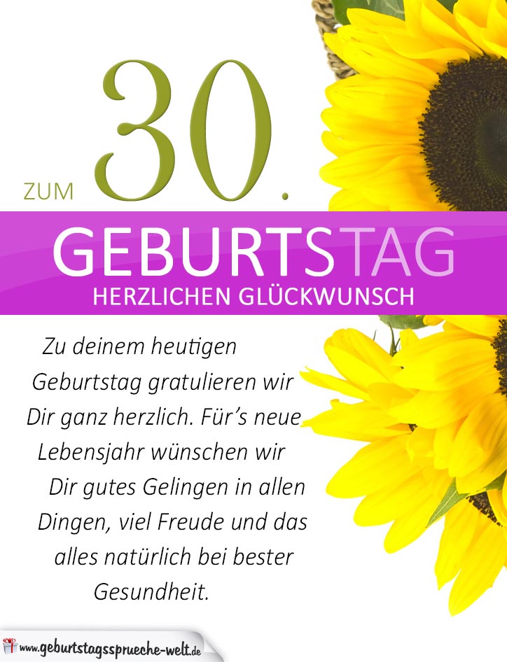 Schlichte Geburtstagskarte Mit Sonnenblumen Zum 30 Geburtstag Geburtstagsspruche Welt