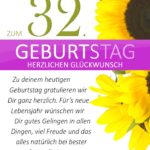 Schlichte Geburtstagskarte mit Sonnenblumen zum 32. Geburtstag