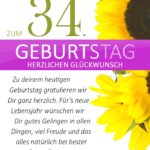 Schlichte Geburtstagskarte mit Sonnenblumen zum 34. Geburtstag