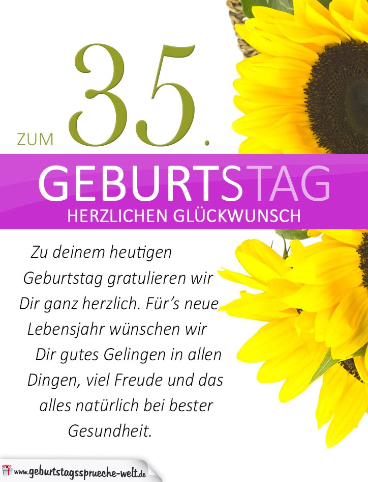 Schlichte Geburtstagskarte Mit Sonnenblumen Zum 35 Geburtstag Geburtstagsspruche Welt