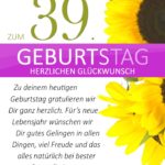 Schlichte Geburtstagskarte mit Sonnenblumen zum 39. Geburtstag