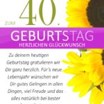 Schlichte Geburtstagskarte mit Sonnenblumen zum 40. Geburtstag