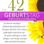 Schlichte Geburtstagskarte mit Sonnenblumen zum 42. Geburtstag