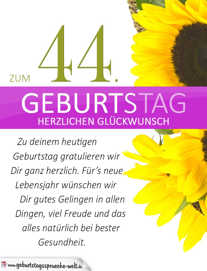 Schlichte Geburtstagskarte Mit Sonnenblumen Zum 44 Geburtstag Geburtstagsspruche Welt