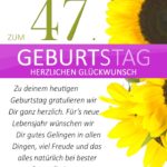 Schlichte Geburtstagskarte mit Sonnenblumen zum 47. Geburtstag