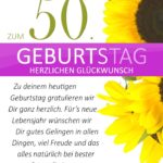 Schlichte Geburtstagskarte mit Sonnenblumen zum 50. Geburtstag