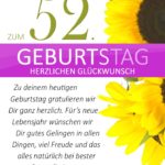 Schlichte Geburtstagskarte mit Sonnenblumen zum 52. Geburtstag