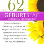 Schlichte Geburtstagskarte mit Sonnenblumen zum 62. Geburtstag