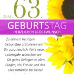 Schlichte Geburtstagskarte mit Sonnenblumen zum 63. Geburtstag