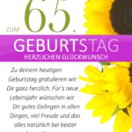 Schlichte Geburtstagskarte mit Sonnenblumen zum 65. Geburtstag