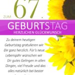 Schlichte Geburtstagskarte mit Sonnenblumen zum 67. Geburtstag